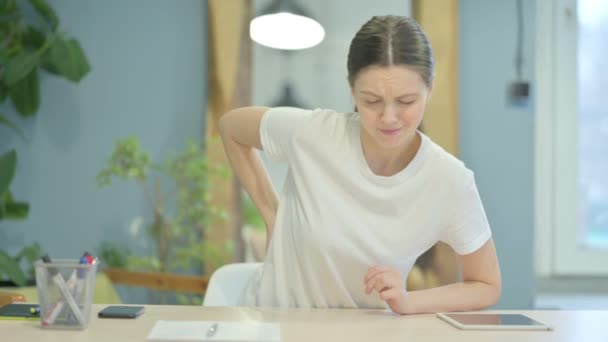 Young Woman Spinal Back Pain Work — 图库视频影像