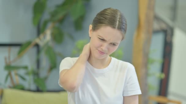 Young Woman Having Neck Pain Stretching Body — Stok video