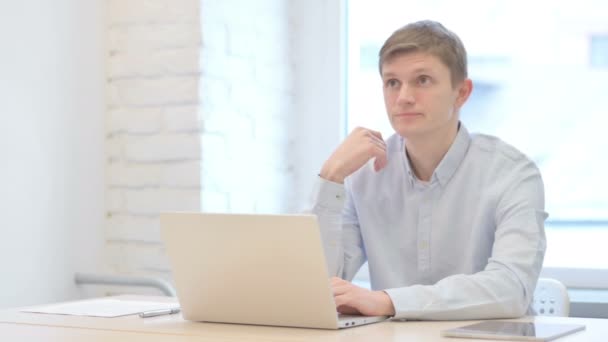 Pensive Young Businessman Brainstorming Work — Stok video