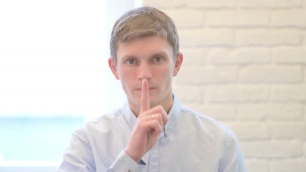 Young Businessman Asking Silence Finger Lips — 图库视频影像