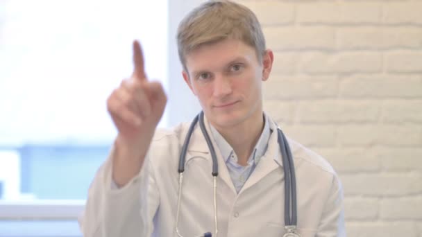 Portrait Male Doctor Pointing Camera — 图库视频影像