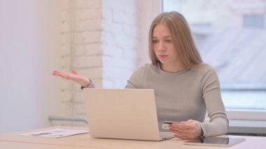 Creative Young Woman Unable to make Online Payment with Credit Card