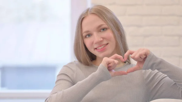 Loving Woman Showing Heart Shape Hands — 스톡 사진
