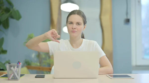 Young Woman Showing Thumbs Work — Stock Photo, Image