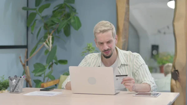 stock image Modern Young Man Unable to make Online Payment on Laptop