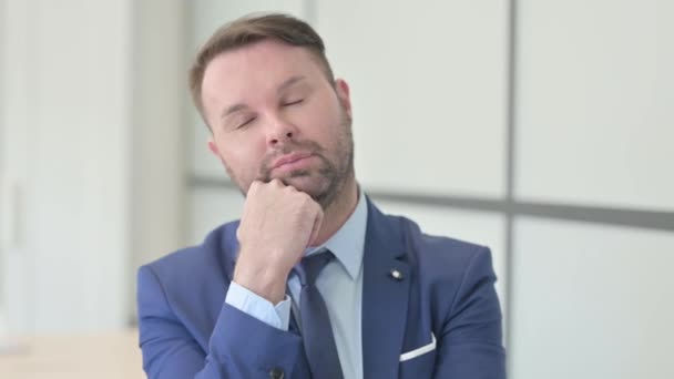 Portrait Tired Businessman Sleeping Office — Stock Video