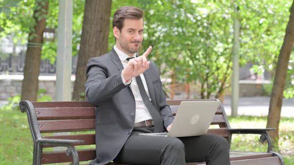 Young Businessman Denial While Working Laptop Outdoor — Stock Photo, Image