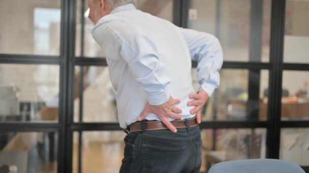 Rear View Old Businessman Back Pain Office — Stock Video