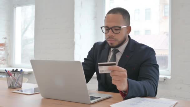 Mixed Race Businessman Shopping Online Laptop Office — Stock Video