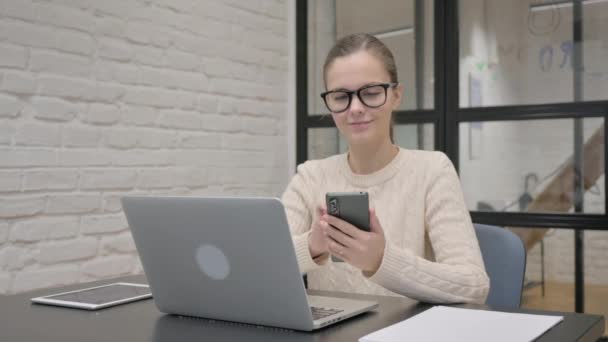 Creative Woman Working Laptop Smartphone — Stock Video