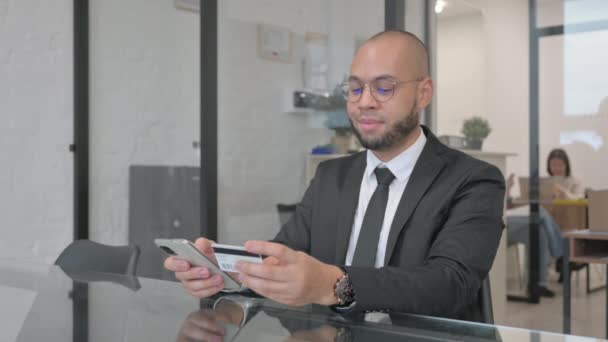 Mixed Race Businessman Enjoying Online Shopping Phone — Stock Video
