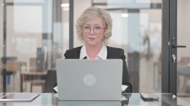 Femme Affaires Senior Travaillant Sur Ordinateur Portable Bureau — Video