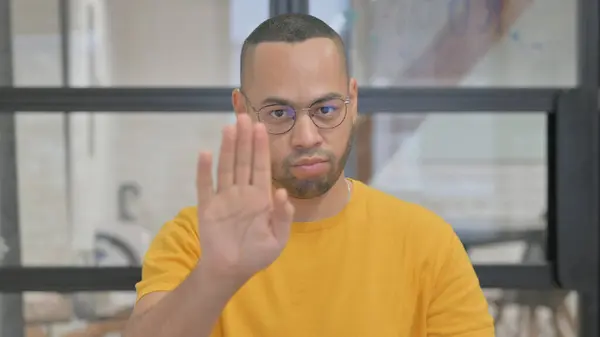 Portrait Denying Mixed Race Man Stop Gesture — Stock Photo, Image