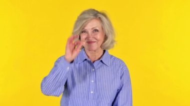 Sarı Arkaplanda Tamam Yazılı Yaşlı Kadın, Portre