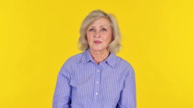 Esneyen Yaşlı Kadın Sarı Arkaplanda, Portre