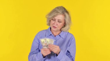 Sarı Arkaplanda Para Sayan Yaşlı Kadın, Portre