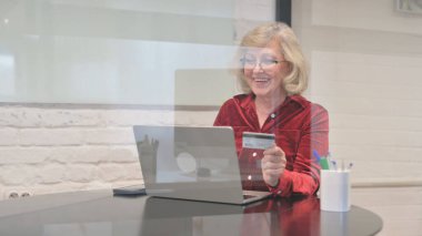 Kıdemli Yaşlı Kadın Çalışma Alanında İnternetten Alışveriş Yapıyor