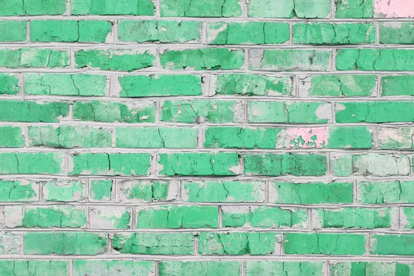 Cihlová Zeď Neobvyklými Zelenými Cihlami Celých Zelených Cihel Polámanými Zelenými — Stock fotografie