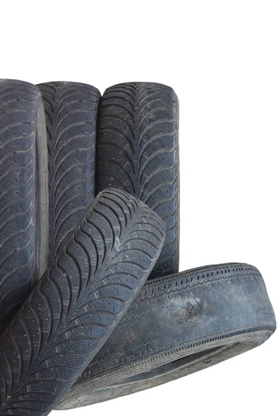 Old Worn Out Tire Next Another Old Tire Isolated White — Stock Photo, Image