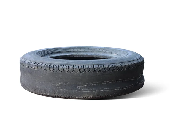 Viejo Neumático Dañado Desgastado Aislado Fondo Blanco Como Patrón Neumático — Foto de Stock
