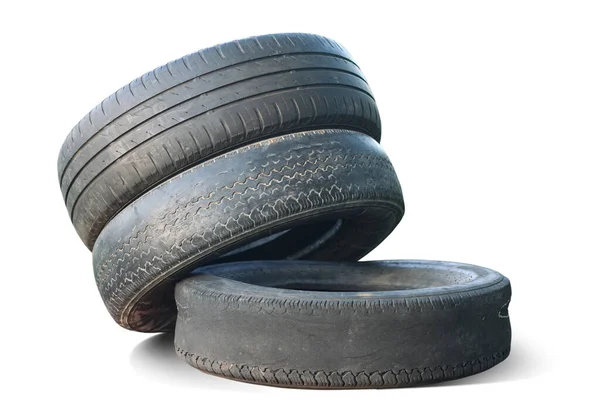 Viejo Neumático Dañado Desgastado Aislado Fondo Blanco Como Patrón Neumático —  Fotos de Stock