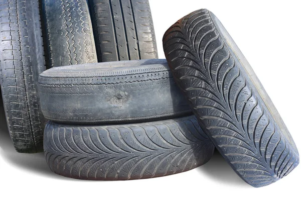 Viejos Neumáticos Dañados Desgastados Aislados Fondo Blanco Como Patrón Neumático — Foto de Stock