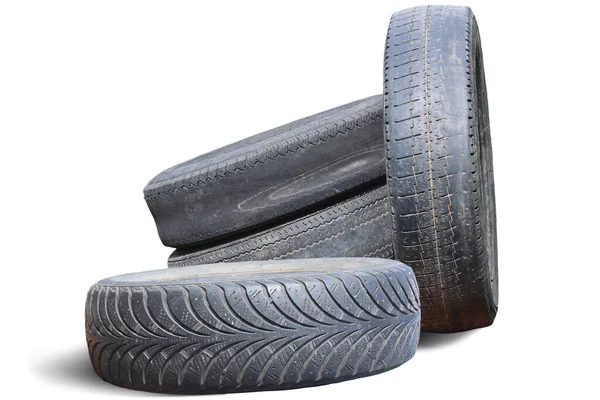 Old Worn Damaged Tires Isolated White Background Pattern Damaged Tire — Stock Photo, Image