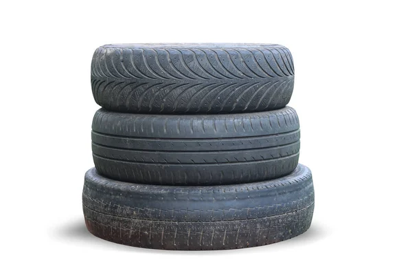 Viejos Neumáticos Dañados Desgastados Aislados Fondo Blanco Como Patrón Neumático —  Fotos de Stock