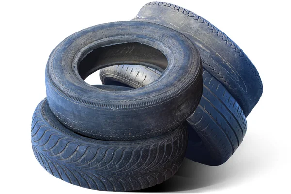 Viejos Neumáticos Dañados Desgastados Aislados Fondo Blanco Como Patrón Neumático — Foto de Stock