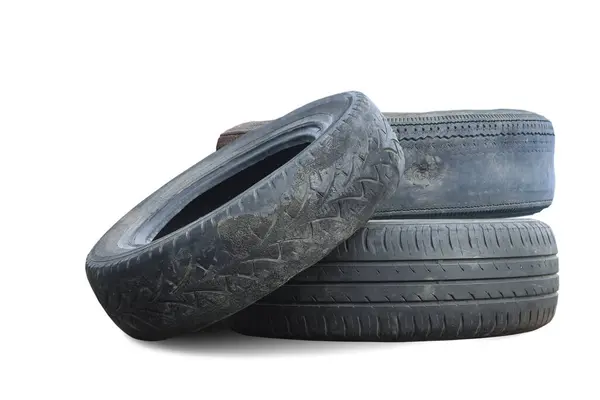 Viejos Neumáticos Dañados Desgastados Aislados Fondo Blanco Como Patrón Neumático Imágenes de stock libres de derechos