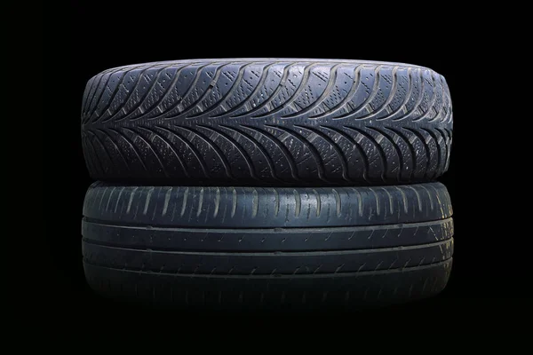 old worn damaged tires isolated as pattern of damaged tire for advertising tire shop or car tire shop