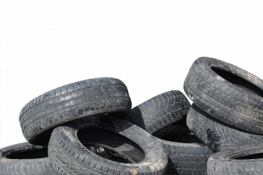 old worn damaged tires isolated on white background as pattern of damaged tire for advertising tire shop or car tire shop clipart