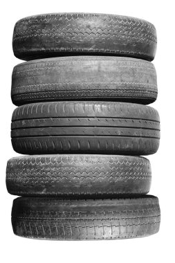 old worn damaged tires isolated on white background as pattern of damaged tire for advertising tire shop or car tire shop clipart