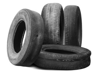 old worn damaged tires isolated on white background as pattern of damaged tire for advertising tire shop or car tire shop clipart