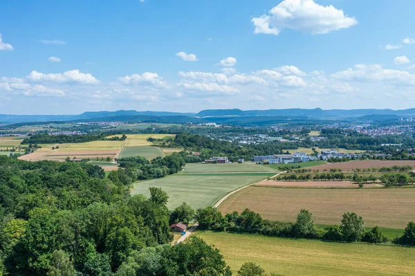 Luftaufnahme Der Landschaft Nürtingen Deutschland Mit Der Schwäbischen Alb Hintergrund — Stockfoto