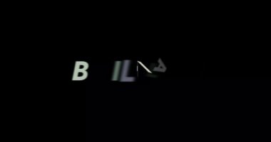 Siyah arkaplandaki parlak metin animasyonu. Modern metin animasyonu, yazıldı Parlak