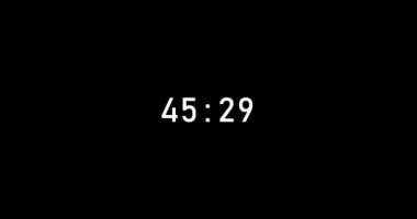 57 seconds digital timer countdown animation is isolated on black background. countdown timer, 57 sec stopwatch animation template video footage