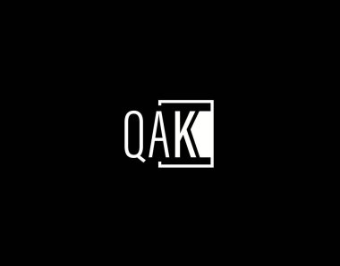 QAK Logosu ve Grafik Tasarımı, Modern ve Gösterişli Vektör Sanatı ve Simgeleri siyah arkaplanda izole edildi
