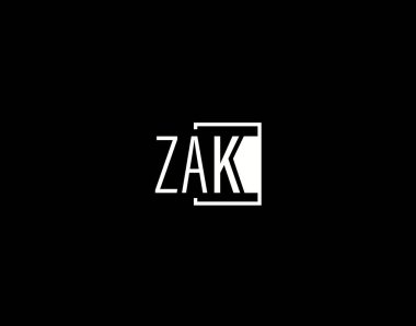 ZAK Logosu ve Grafik Tasarımı, Modern ve Gösterişli Vektör Sanatı ve Simgeleri siyah arkaplanda izole edildi