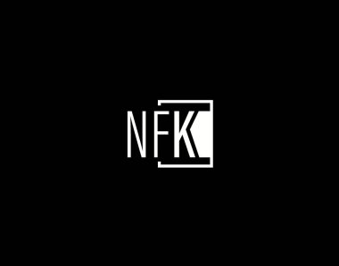 NFK Logosu ve Grafik Tasarımı, Modern ve Gösterişli Vektör Sanatı ve Simgeleri siyah arkaplanda izole edildi