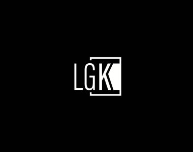 LGK Logosu ve Grafik Tasarımı, Modern ve Gösterişli Vektör Sanatı ve Simgeleri siyah arkaplanda izole edildi