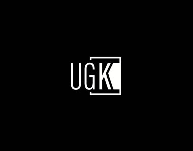 UGK Logosu ve Grafik Tasarımı, Modern ve Gösterişli Vektör Sanatı ve Simgeleri siyah arkaplanda izole edildi
