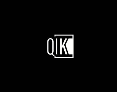 QIK Logosu ve Grafik Tasarımı, Modern ve Gösterişli Vektör Sanatı ve Simgeleri siyah arkaplanda izole edildi