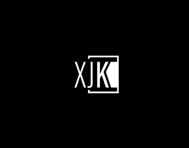 XJK Logosu ve Grafik Tasarımı, Modern ve Gösterişli Vektör Sanatı ve Simgeleri siyah arkaplanda izole edildi