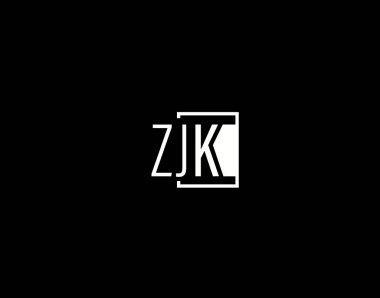 ZJK Logosu ve Grafik Tasarımı, Modern ve Gösterişli Vektör Sanatı ve Simgeleri siyah arkaplanda izole edildi