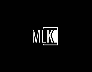 MLK Logosu ve Grafik Tasarımı, Modern ve Gösterişli Vektör Sanatı ve Simgeleri siyah arkaplanda izole edildi