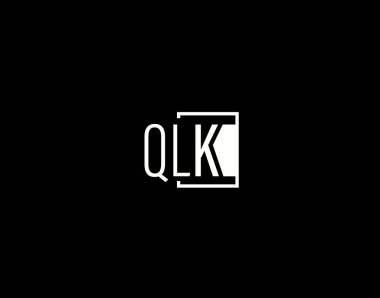 QLK Logosu ve Grafik Tasarımı, Modern ve Gösterişli Vektör Sanatı ve Simgeleri siyah arkaplanda izole edildi