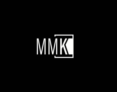 MMK Logosu ve Grafik Tasarımı, Modern ve Gösterişli Vektör Sanatı ve Simgeleri siyah arkaplanda izole edildi