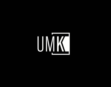 UMK Logosu ve Grafik Tasarımı, Modern ve Gösterişli Vektör Sanatı ve Simgeleri siyah arkaplanda izole edildi