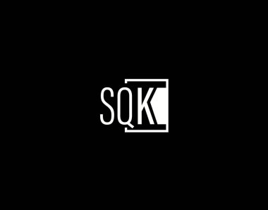 SQK Logosu ve Grafik Tasarımı, Modern ve Gösterişli Vektör Sanatı ve Simgeleri siyah arkaplanda izole edildi